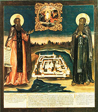 Икона «Кирилл Белозерский и Кирилл Новоезерский». Вторая четверть XVIII в. (ВОКМ 6124)