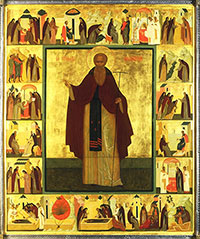 Преподобный Стефан Махрищский с житием, икона начала XXI в. (Основатель Авнежской обители)