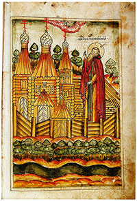 Преподобный Иннокентий Комельский и основанный им Спасо-Преображенский монастырь. Миниатюра.