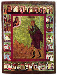 Икона Прокопий Устюжский, предстоящий Богоматери с Младенцем, с житием в 24-х клеймах. 1602 г.