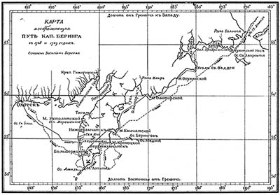 Карта плавания В. Беринга и А. Чирикова на боте «Св. Гавриил» в 1728-1729 гг.