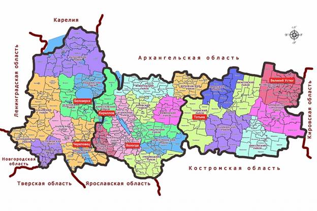 Карта Вологодской  митрополии.