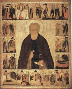Преподобный Димитрий Прилуцкий в житии. Икона Дионисия. Ок 1503 г.