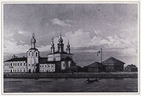 Общий вид Спасо-Каменного монастыря (с гравюры XIX века)