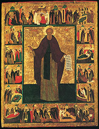 Кирилл Белозерский, с житием. Начало XVI в. Икона из Успенского собора Кирилло-Белозерского монастыря
