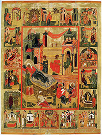 Рождество Богоматери, с житием Иоакима, Анны и Богоматери и праздниками. 
Иконописец – Сухой Милово. 1565/1566 г. Происходит из Леонтьевской церкви в г. Вологде.