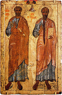 Апостолы Петр и Павел. Первая треть XIII в. Икона из церкви Петра и Павла в Белозерске