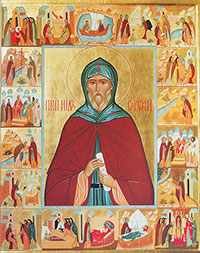 Преподобный Нил Сорский с житием. Икона Воскресенского Горицкого монастыря. XXI в.