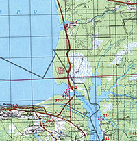 Фрагмент листа 45 из 2-го тома Церковно-исторического атласа Вологодской области. Шифр 37-3 – Усть-Шехонский Троицкий мужской монастырь (позднее – Троицкая Каргулинская церковь); шифр 38-3 – Христорождественская Крохинская церковь. Территория затоплена водами Шекснинского водохранилища