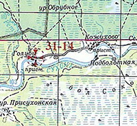 Фрагмент листа 98 из 2-го тома «Церковно-исторического атласа Вологодской области».
Шифр 31-14 - Голубинская Богородицерождественская пустынь
