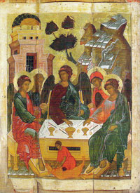 Икона Святой Троицы из Троице-Герасимовской (Троице-Кайсаровской) церкви в Вологде. ВГИАХМЗ. 3-я четверть XVI в.