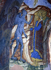 Успенский собор. Северная галерея. Северная стена, деталь окна. Дьявол ставит отметины на лбах своих приспешников