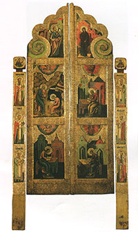 Царские врата (створки и столбики) из иконостаса церкви Епифания Кипрского Кирилло-Белозерского монастыря. Иконописец Терентий Фомин (Вологда, 1645 г.)