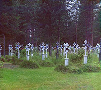 Кладбище при Успенском ските при Леушинском монастыре. Фото С. М. Прокудина-Горского, 1909 г. Реставратор: Сергей Прохоров