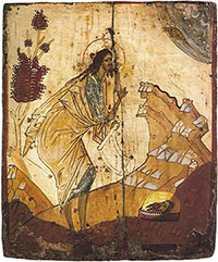 Св. Иоанн Предтеча в пустыне. Вторая четверть XV в. Икона письма Дионисия Глушицкого из Семигородней пустыни