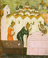 Икона «Св. Прокопий Устюжский, с житием в 24 клеймах. Строгановский мастер, работавший в Великом Устюге 1602 