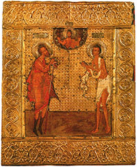 Прокопий и Иоанн Устюжские, предстоящие Спасу. Россия. 1611.