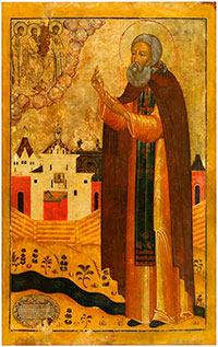 Сергий Нуромский с обителью. Икона, 1691 г.