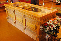 Рака с мощами прп. Сергия Нуромского в Спасской Нуромской церкви (приписная церковь Свято-Троицкого Павло-Обнорского монастыря)