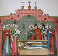 Смерть и погребение святителя Стефана. Миниатюра