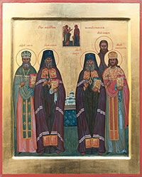 Икона великоустюгских новомучеников протоиерей Сергий Рохлецов, архиепископ Николай (Клементьев), архиепископ Алексий (Бельковский), монах Никифор (старец Николай Югов), протоиерей Константин (Богословский)