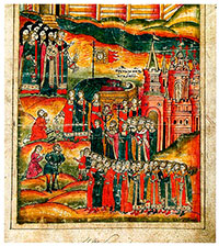 Перенесение мощей святого Игнатия в Спасо-Прилуцкий монастырь. Миниатюра из сборника житий вологодских святых. 1679-1695 гг. 