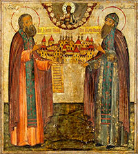 Прпп. Димитрий и Игнатий Прилуцкие. Средник иконы. Русь. XVII в. Вологда