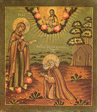 Явление Борогодицы прп. Корнилию Комельскому. Икона. Россия. Конец XVIII – начало XIX в.