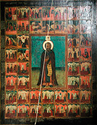 Прп. Корнилий Комельский с житием. Икона. Вологда. XIX (?) век. Кафедральный собор Рождества Богородицы. Вологда