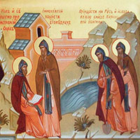 Святые пришли на Русь и ископали келлию близ Кирилловой обители. Клеймо иконы XXI в.