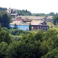 Панорама с. Никольское Тотемского р-на. Голубое здание слева – музей Н. Рубцова