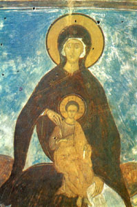 Дионисий. Богородица с младенцем Христом. Фреска в конхе алтарной ниши. 1502 г.