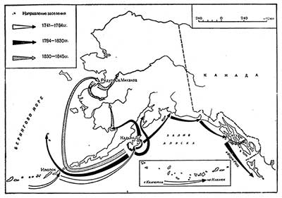 Пути и время заселения русскими Аляски (по Стоуну)