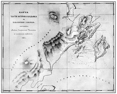 Карта части о-ва Кадьяк с Павловской Гаванью. 1853 г.