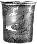 Серебряный стакан работы Сакердона Скрипицына и  деталь. Вологда. 1841
