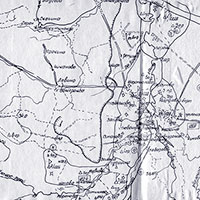 Фрагмент карты оперативного плана расположения частей 7-ой Армии, название «Карта обороны 368-й СД на 18.00 10.04.42». Получена в ЦАМО (Центральный Архив Министерства обороны) г. Подольск в 1964 г.
