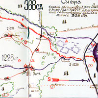 Схема боевой обстановки в районе Ошта в зиму 1941-1942 гг. выполнена капитаном запаса С.И. Штанько.