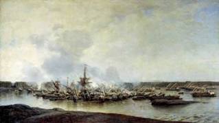 В 1714 году русский флот под  командованием Петра Первого одержал первую в российской истории морскую победу  над шведами у мыса Гангут